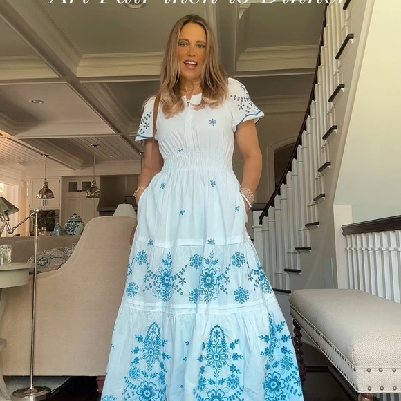 Anthropologie stunning Somerset Maxi Dress Eyelet Edition white blue - Picture 11 of 12